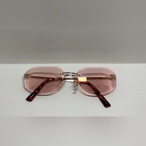 Rimless Pink Rectangle Sunglasses Gold Bridge Y2K Tinted Lens